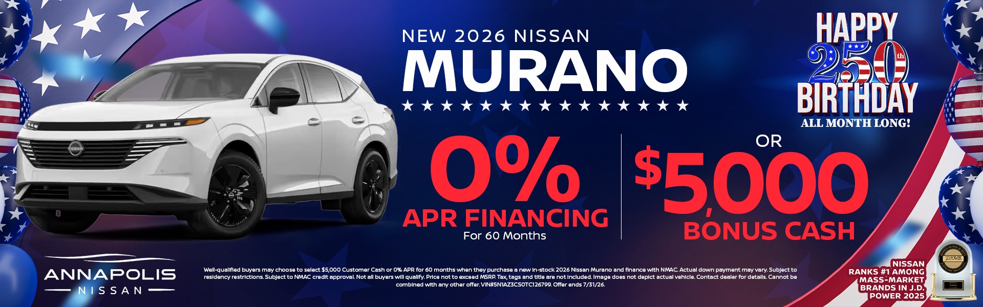 2026 Nissan Murano 0% for 60 months or $5,000 Cash