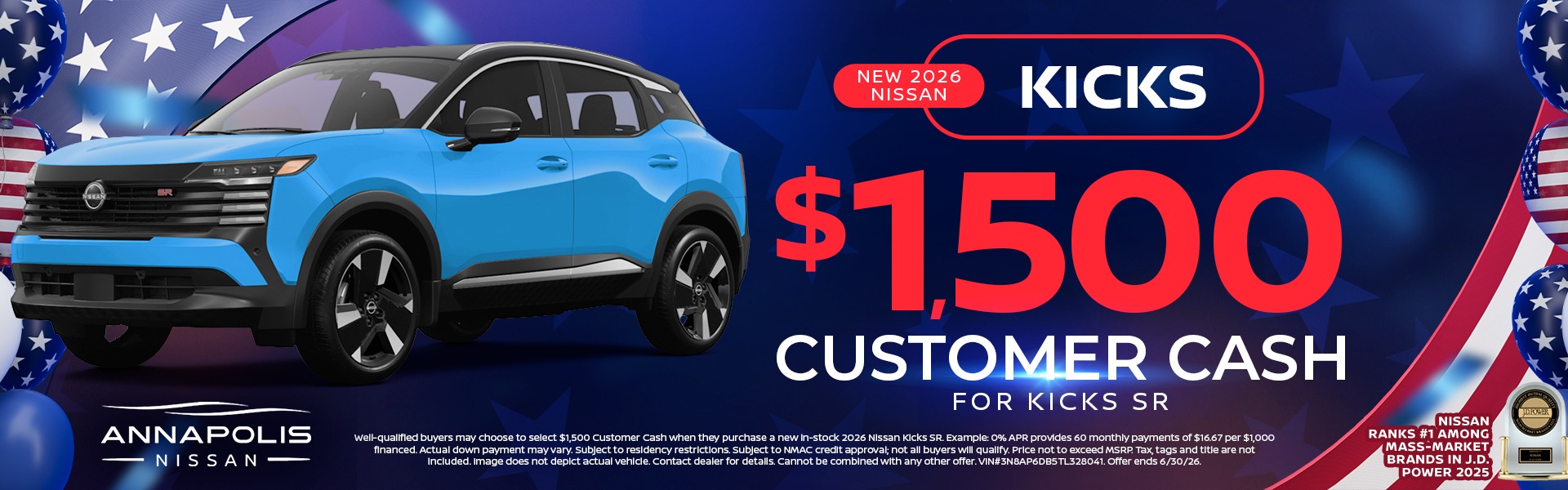 2026 Nissan Kicks $1,500 Cash for Kicks SR
