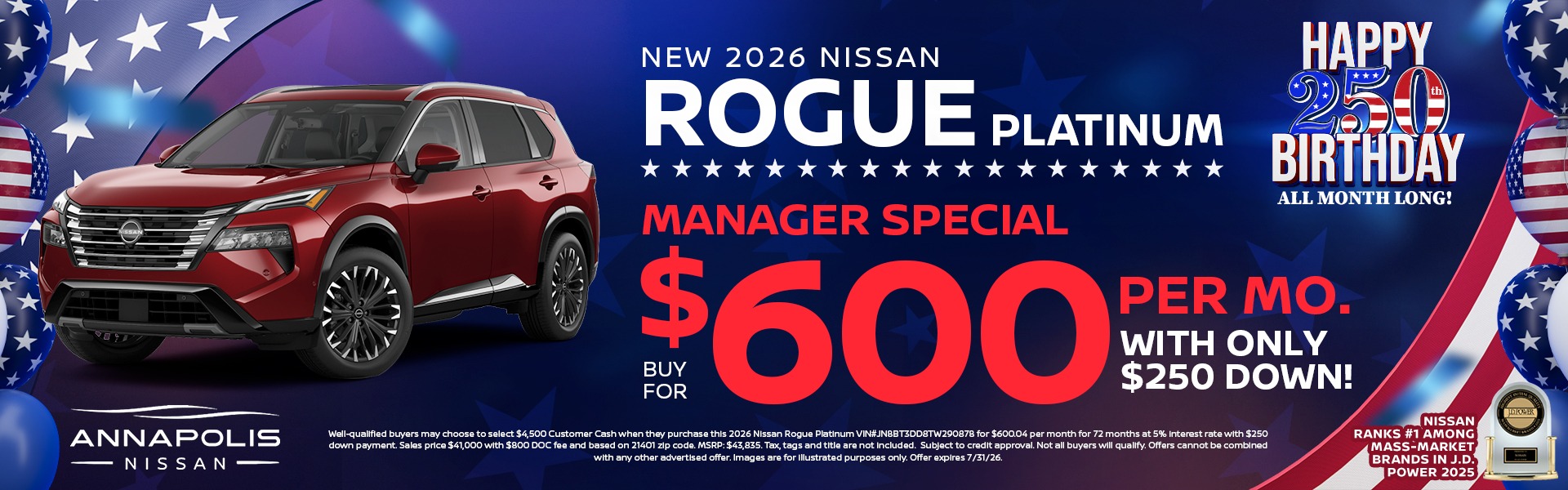*Manager Special* 2026 Nissan Rogue Platinum for $600 a month with only $250 down!