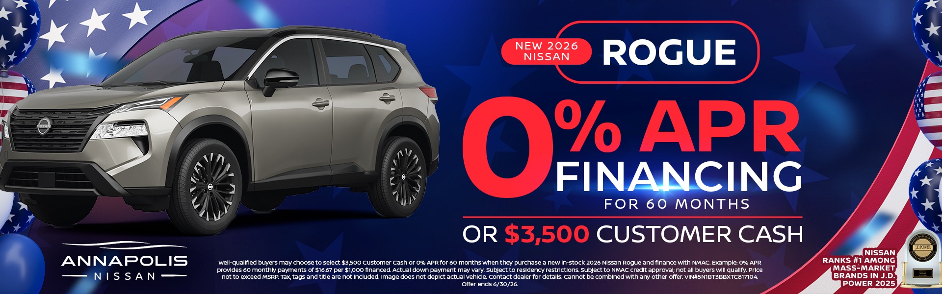 2026 Nissan Rogue 0% for 60 months or $3,500 Cash