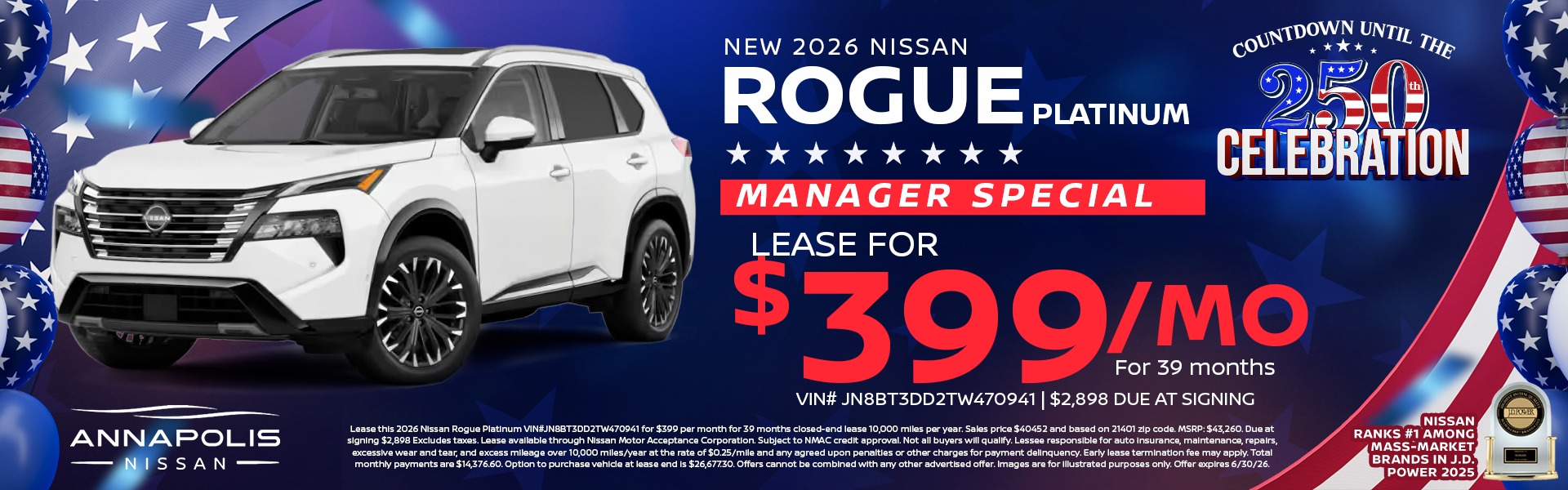 2026 Nissan Rogue $399 per month lease