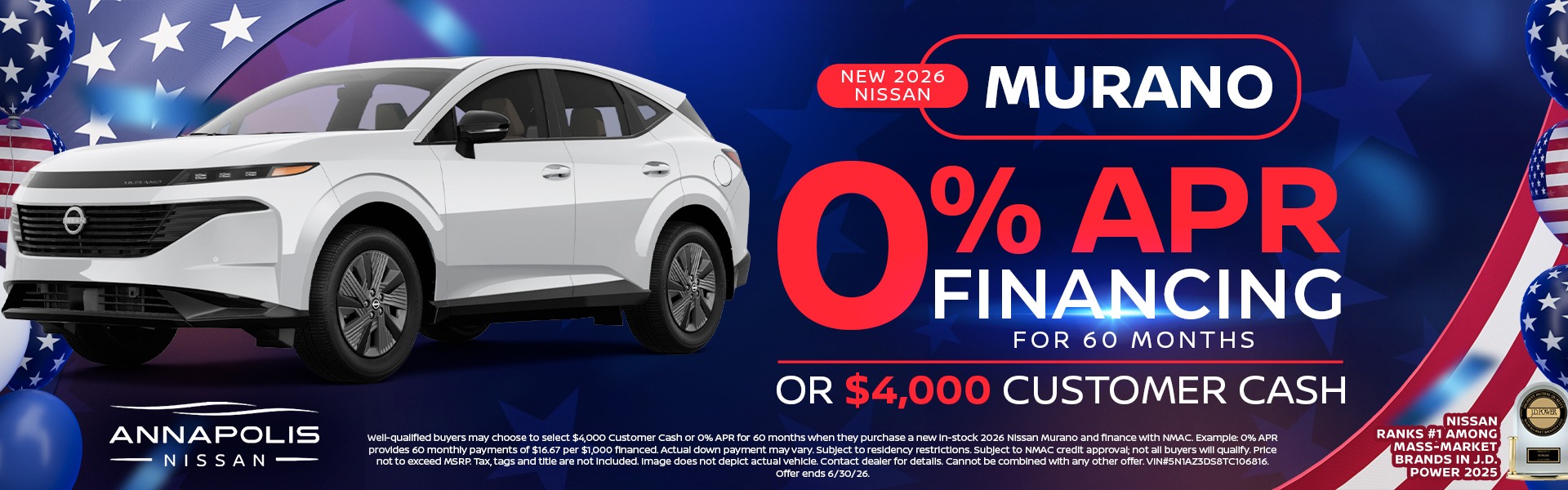 2026 Nissan Murano 0% for 60 months or $4,000 Cash