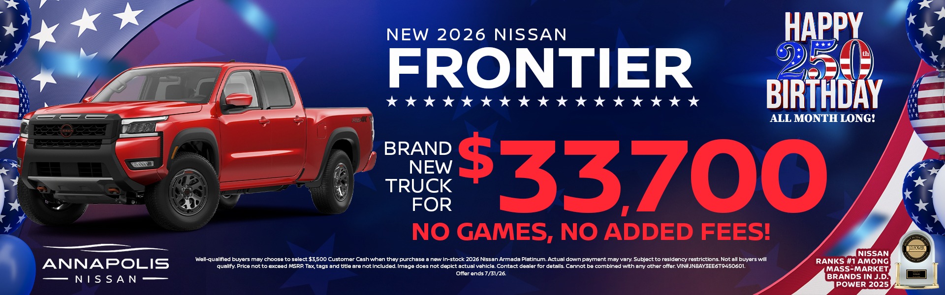 2026 Nissan Frontier Brand new truck for $33,700. No Games, no added fees.