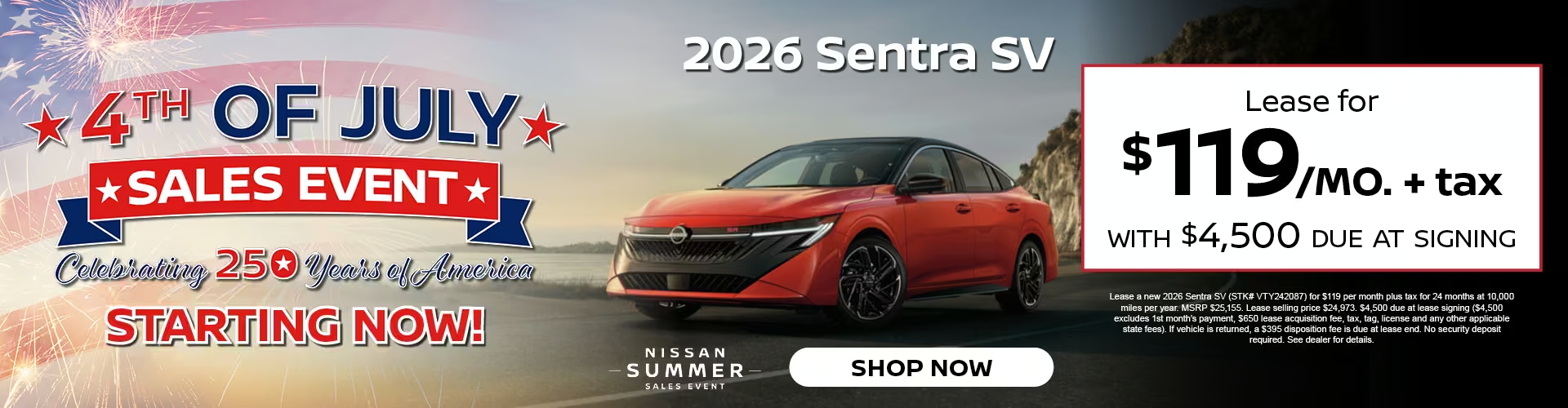 Bella Nissan of Venice 2026 Sentra SV 4th of July Sales Event
