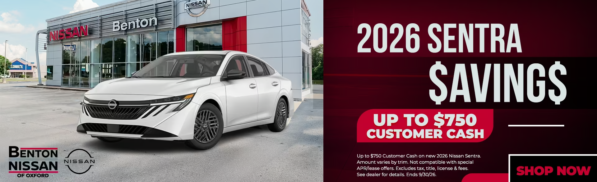2026 Sentra Savings up to $750 Customer Cash