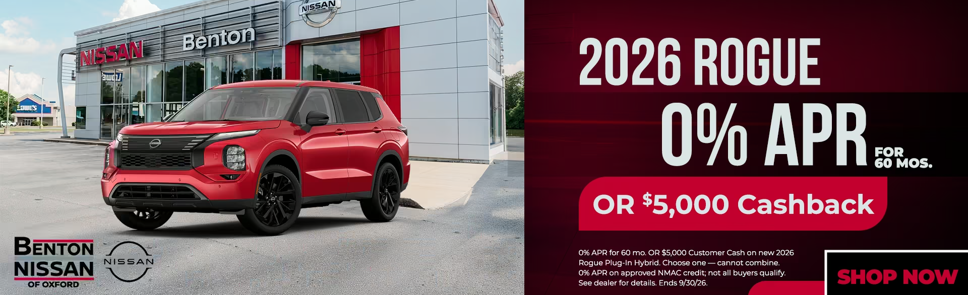 2026 Rogue 0% APR or $5,000 Cashback