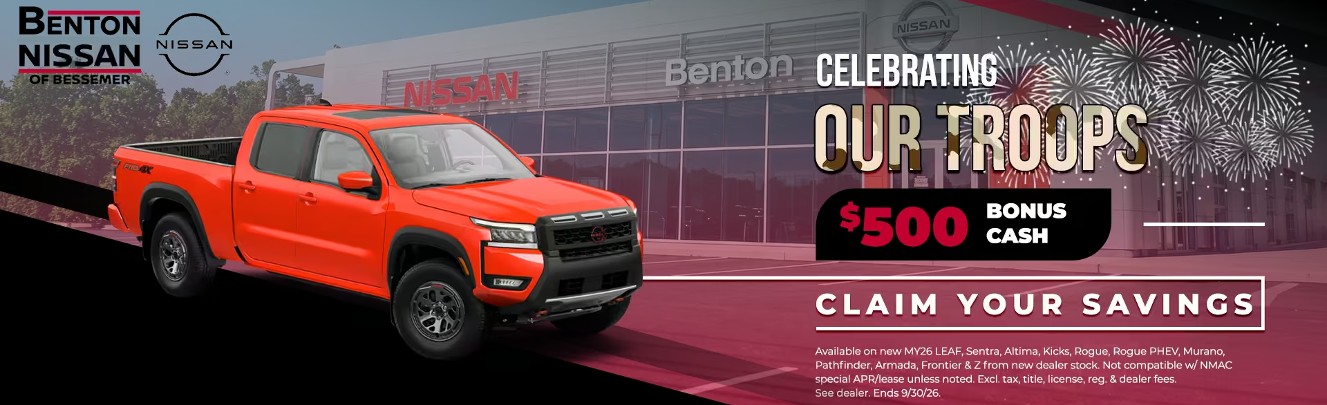 Benton Nissan of Bessemer Our Troops Savings $500 Bonus Cash