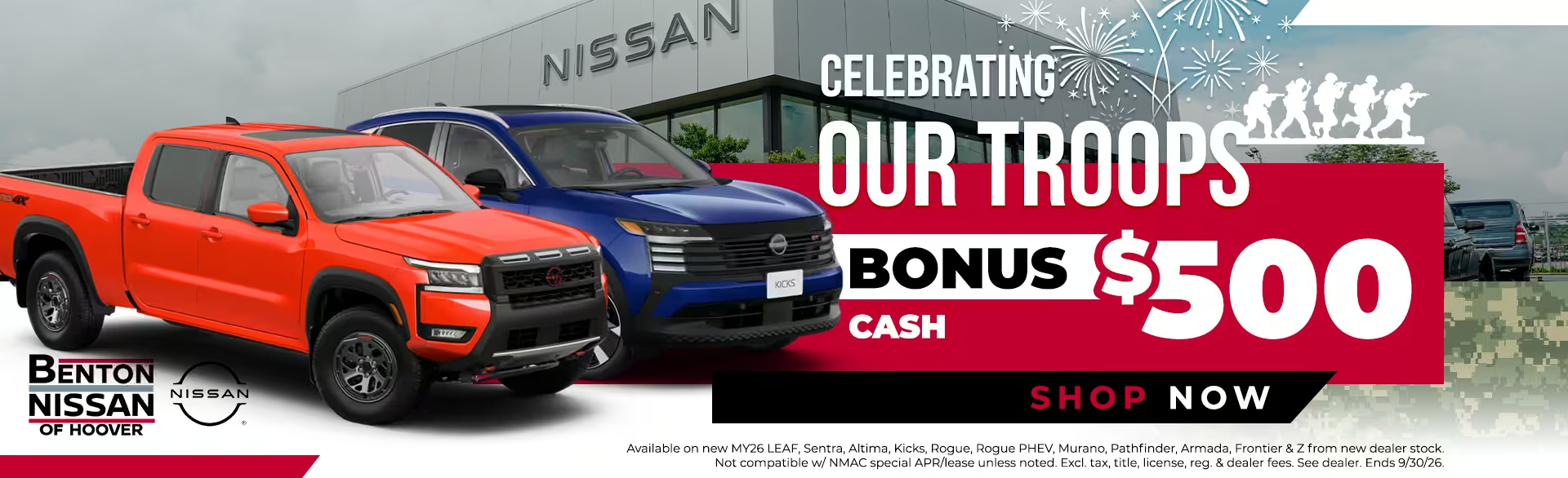 Benton Nissan of Hoover Our Troops $500 Bonus Cash