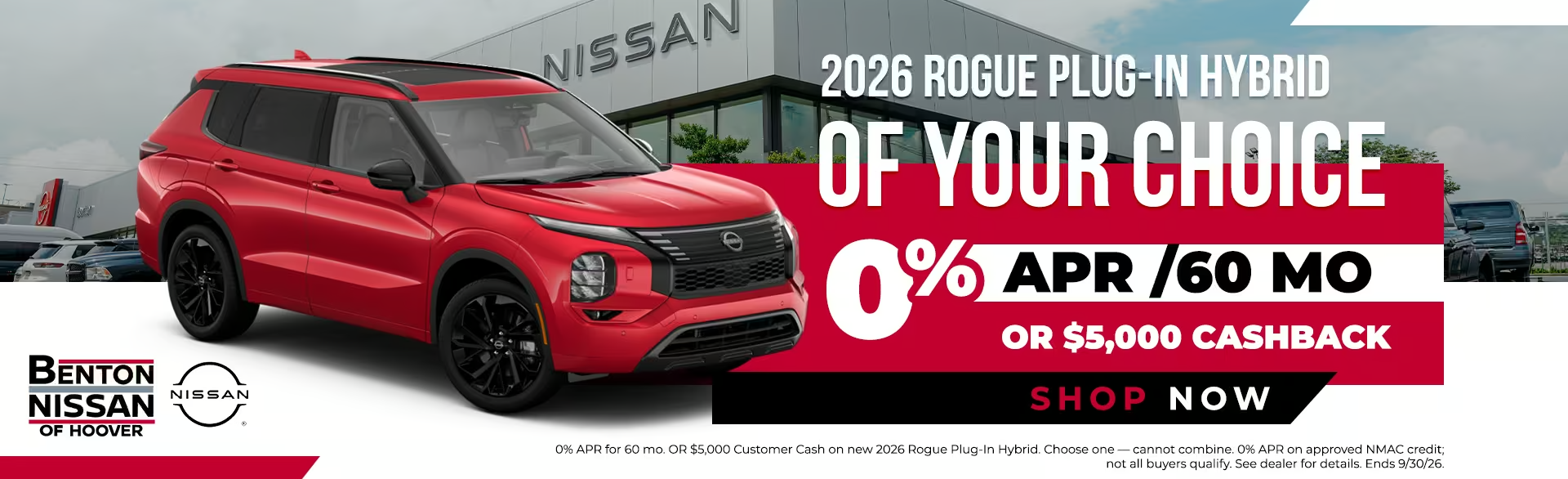 2026 Rogue Plug-in Hybrid 0% APR or $5,000 Cashback