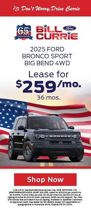 2025 Ford Bronco Sport Big Bend 4WD lease for $259 per month for 36 months at Bill Currie Ford