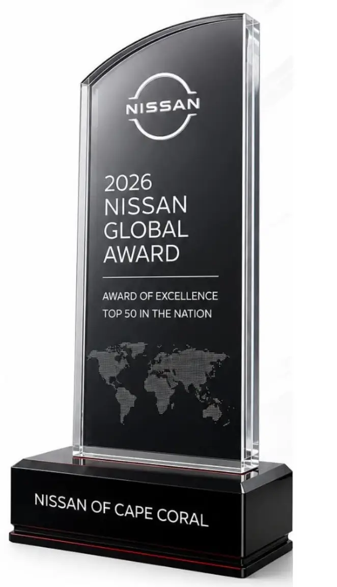 2026 Nissan Global Award plaque awarded to Nissan of Cape Coral