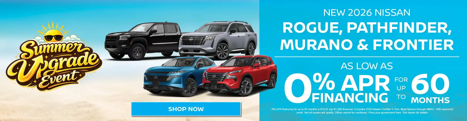 New 2026 Nissan Rogue, Pathfinder, Murano & Frontier special