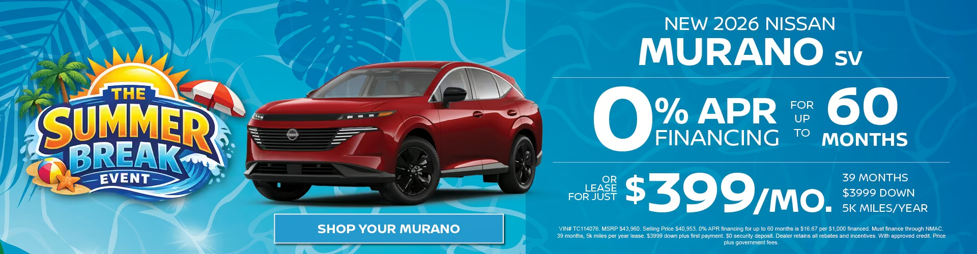 New 2026 Nissan Murano SV Finance Offer