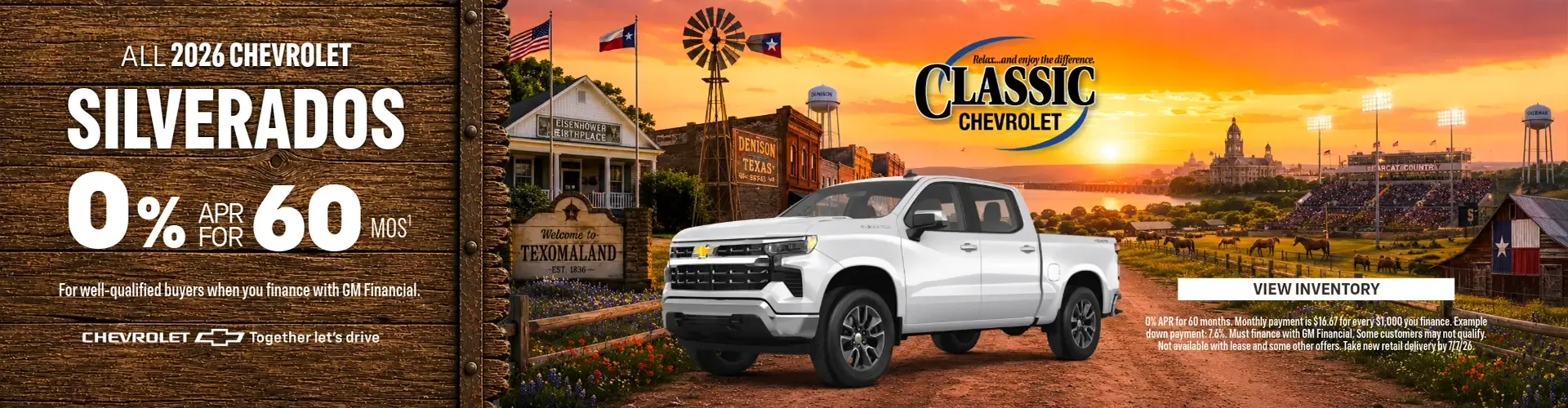 All 2026 Chevrolet Silverados zero percent financing for 60 months at Classic Chevrolet.