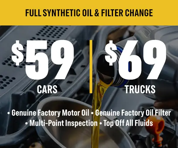 Coupon for Full Synthetic Oil & Filter Change $59 Cars | $69 Trucks