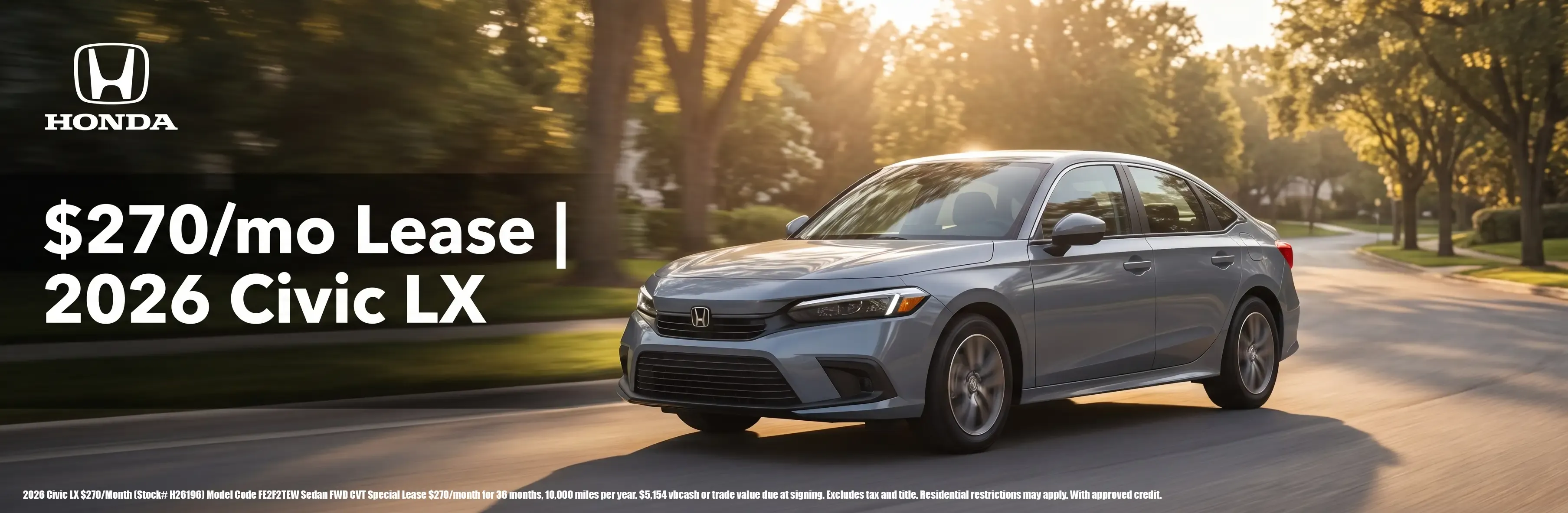 Honda 2026 Civic LX lease for 270 dollars a month special offer