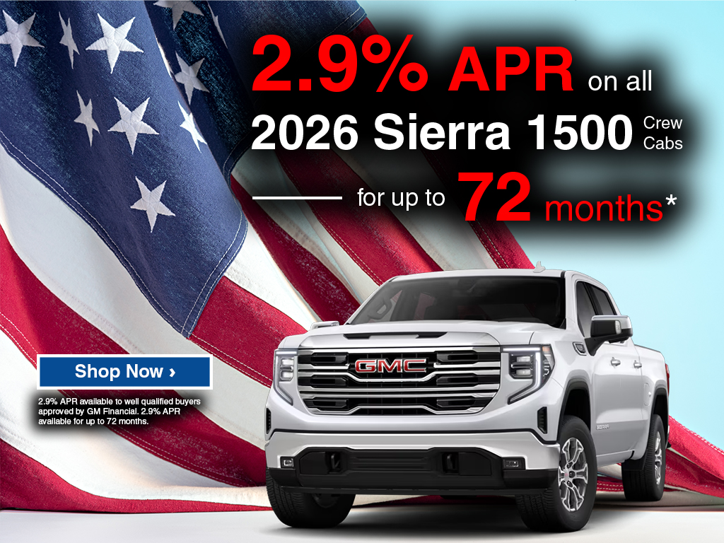 Special offer on    2.9% APR on all 2026 GMC Sierra 1500 Crew Cabs
