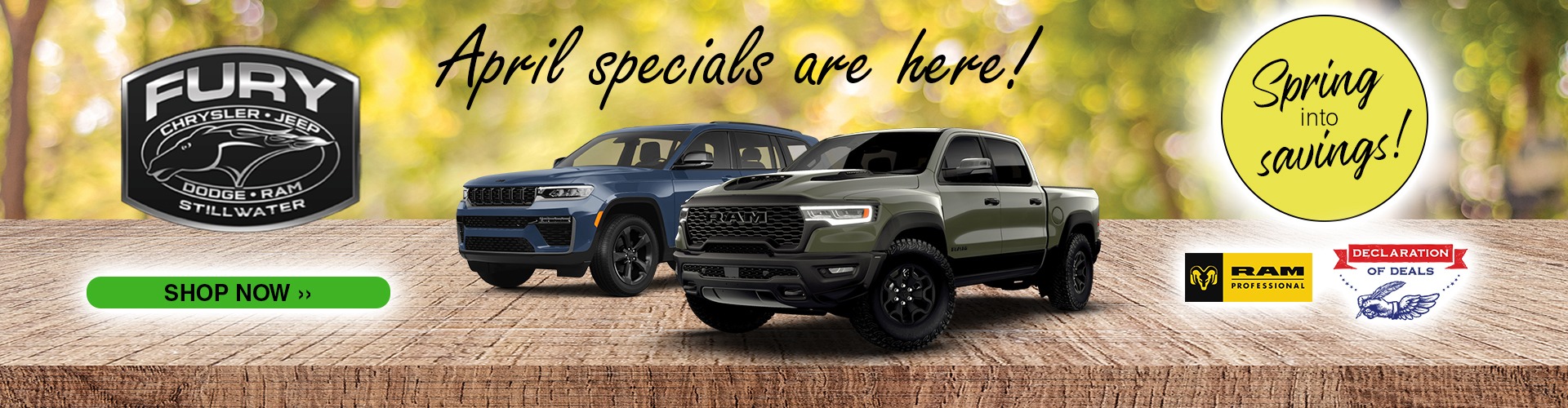 Check out our new, April specials at Fury Motors Stillwater CDJR!