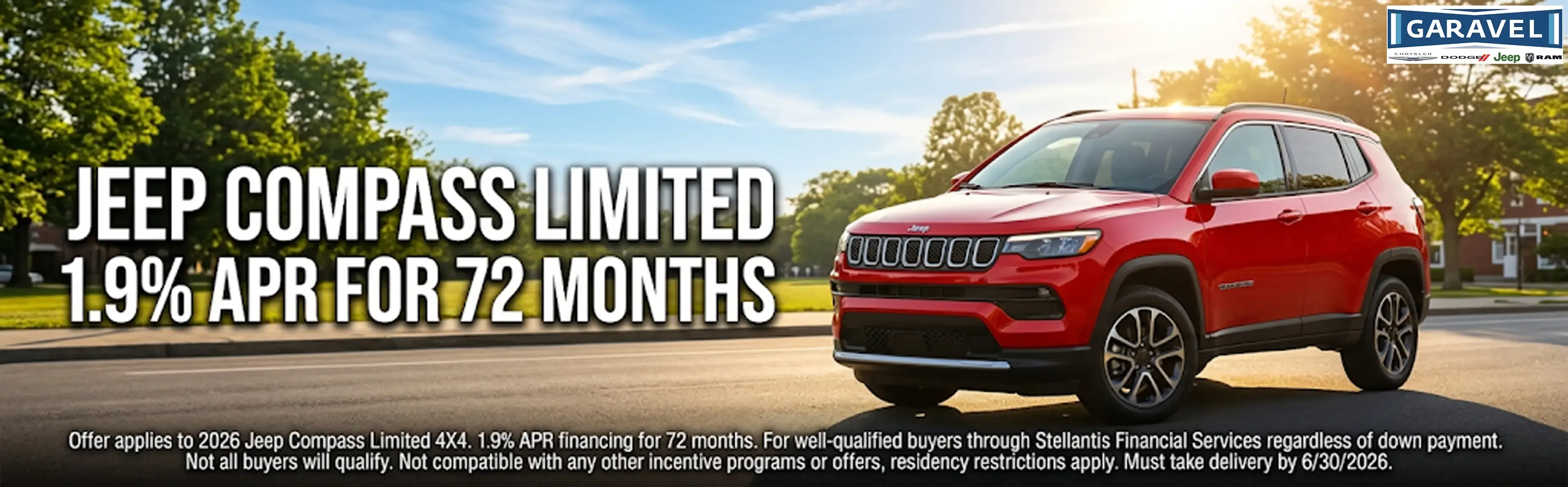 Jeep Compass Limited with 1.9 percent financing for 72 months at Garavel.