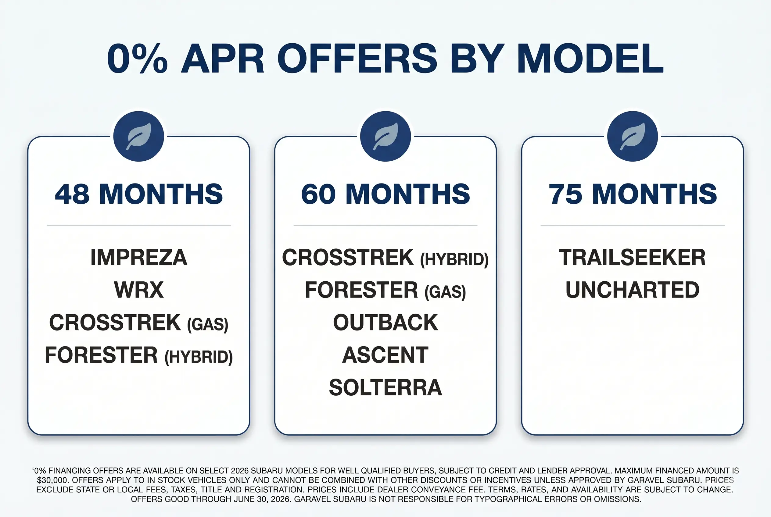 Special offer on    0% on Select 2026 Subarus