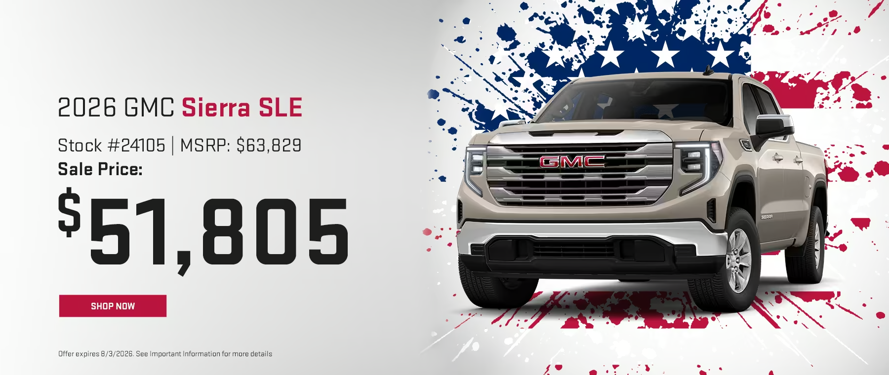 2026 GMC Sierra SLE for $51,805