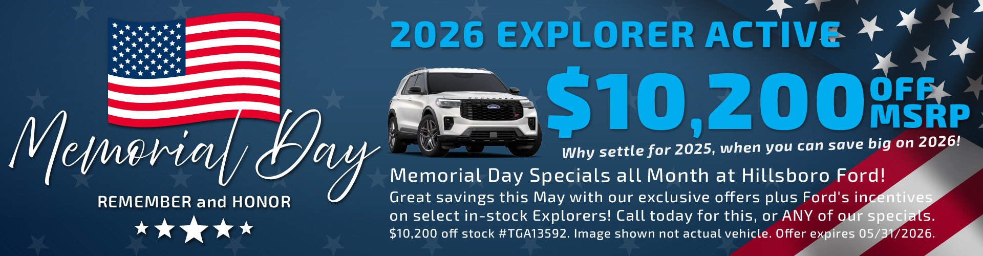 Hillsboro Ford Sales Special - HUGE Savings on In-Stock 2026 Explorer Models!