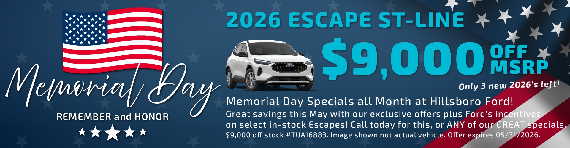 Hillsboro Ford Sales Special - HUGE Savings on In-Stock 2026 Escape Models!