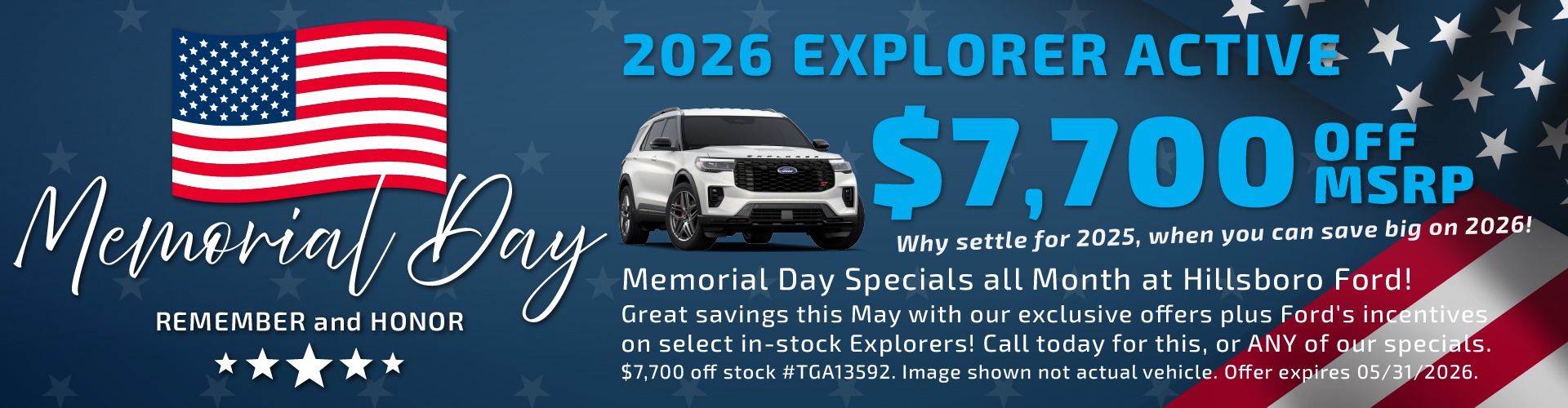 Hillsboro Ford Sales Special - HUGE Savings on In-Stock 2026 Explorer Models!
