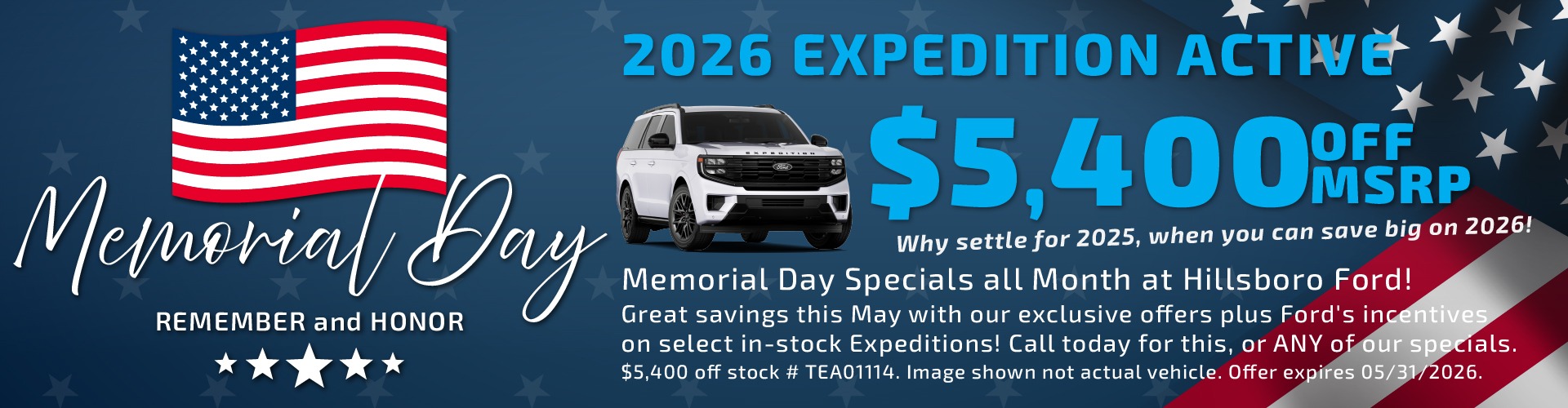 Hillsboro Ford Sales Special - HUGE Savings on In-Stock 2026 Expedition Models!