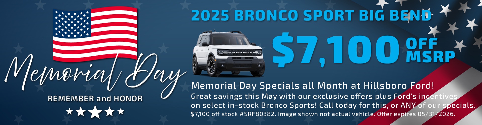 Hillsboro Ford Sales Specials - BIG Savings on ALL 2025 Ford Bronco Sports!