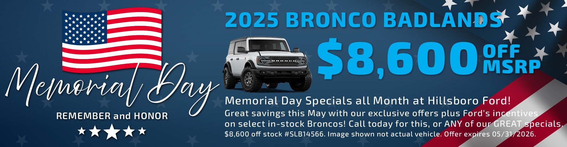 Hillsboro Ford Sales Special - HUGE Savings on In-Stock 2025 Bronco Models!