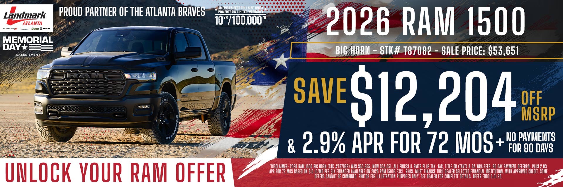 2026 Ram 1500 Big Horn - Save $12,204 Off MSRP + 2.9% APR For 72 MOs + No Payments For 90 Days