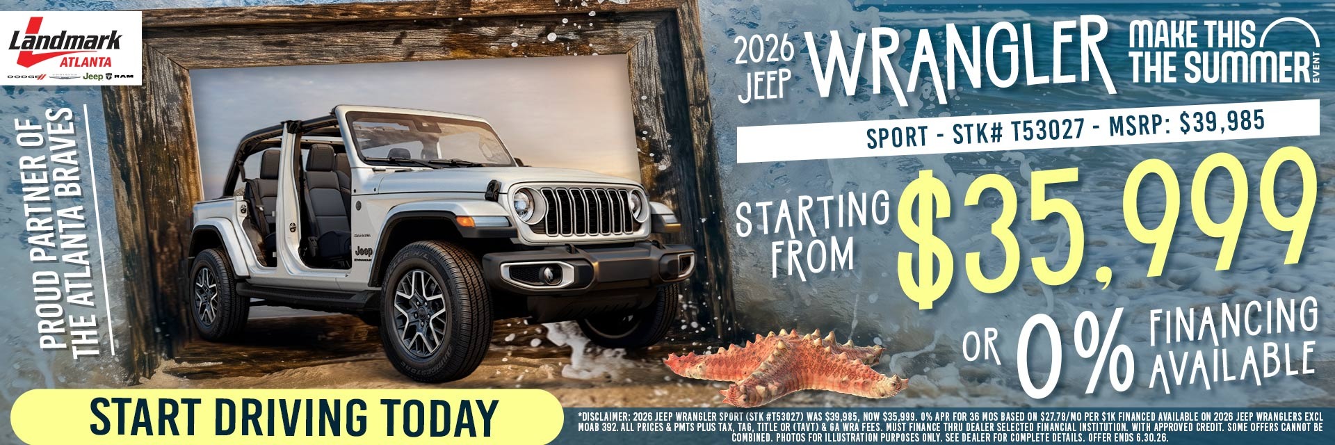 2026 Jeep Wrangler Sport - Starting From $35,999 OR 0% Financing Available
