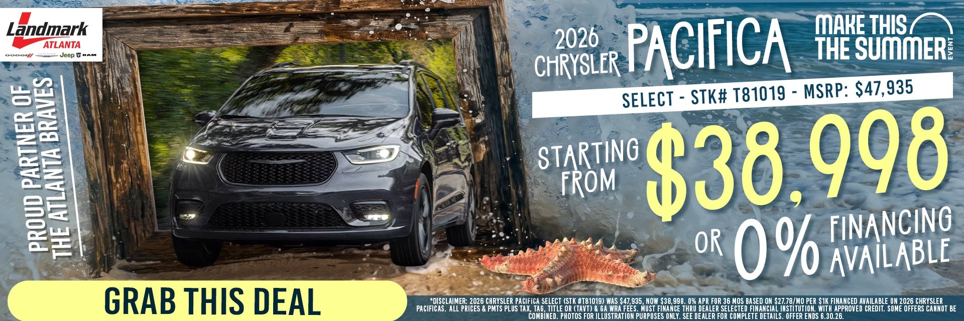 2026 Chrysler Pacifica Select - Starting From $38,998 OR 0% Financing Available