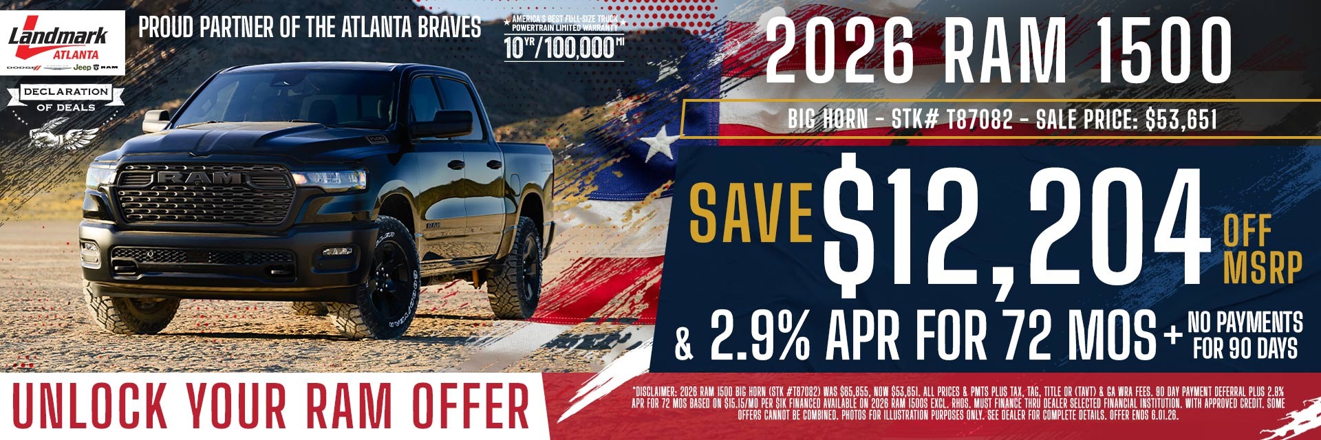 2026 Ram 1500 Big Horn - Save $12,204 Off MSRP + 2.9% APR For 72 MOs + No Payments For 90 Days