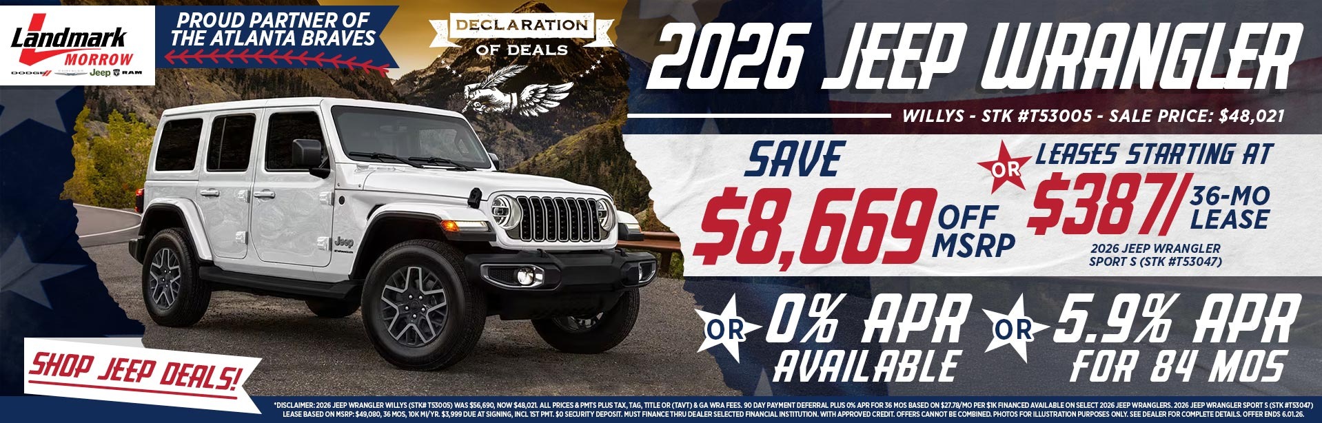 2026 Jeep Wrangler - Save $8,669 Off MSRP OR Leases Starting At $387/mo For 36 MOs OR 0% APR Available OR 5.9% APR For 84 MOs
