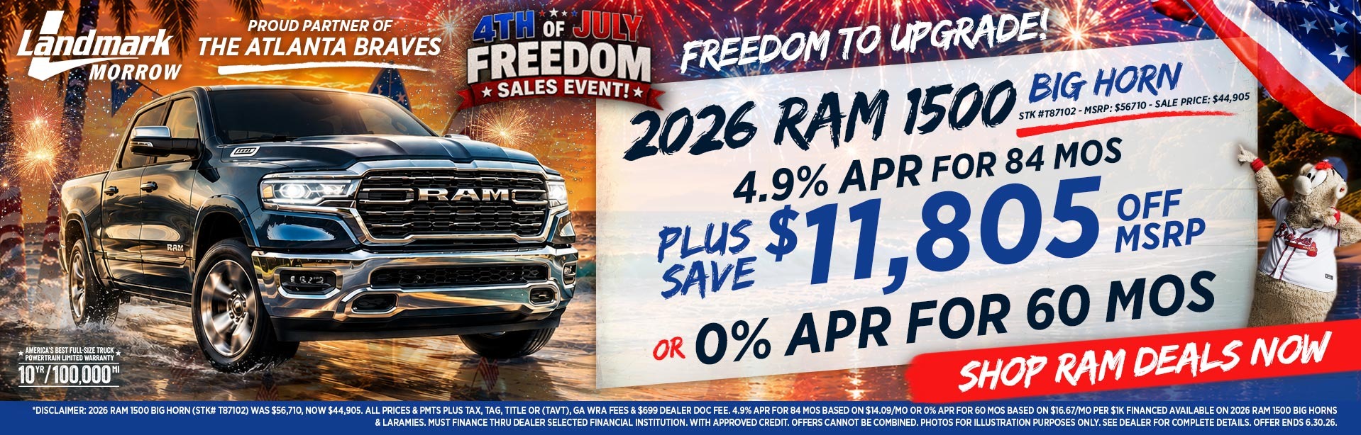 2026 Ram 1500 Big Horn - Save $11,805 Off MSRP + 4.9% APR For 84 MOs OR 0% APR For 60 MOs