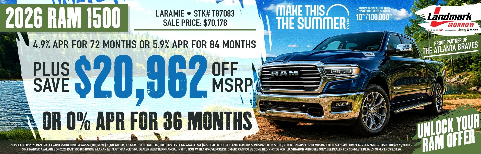 2026 Ram 1500 Laramie - Save $20,962 Off MSRP + 4.9% APR For 72 MOs or 5.9% APR For 84 MOs OR 0% APR For 36 MOs