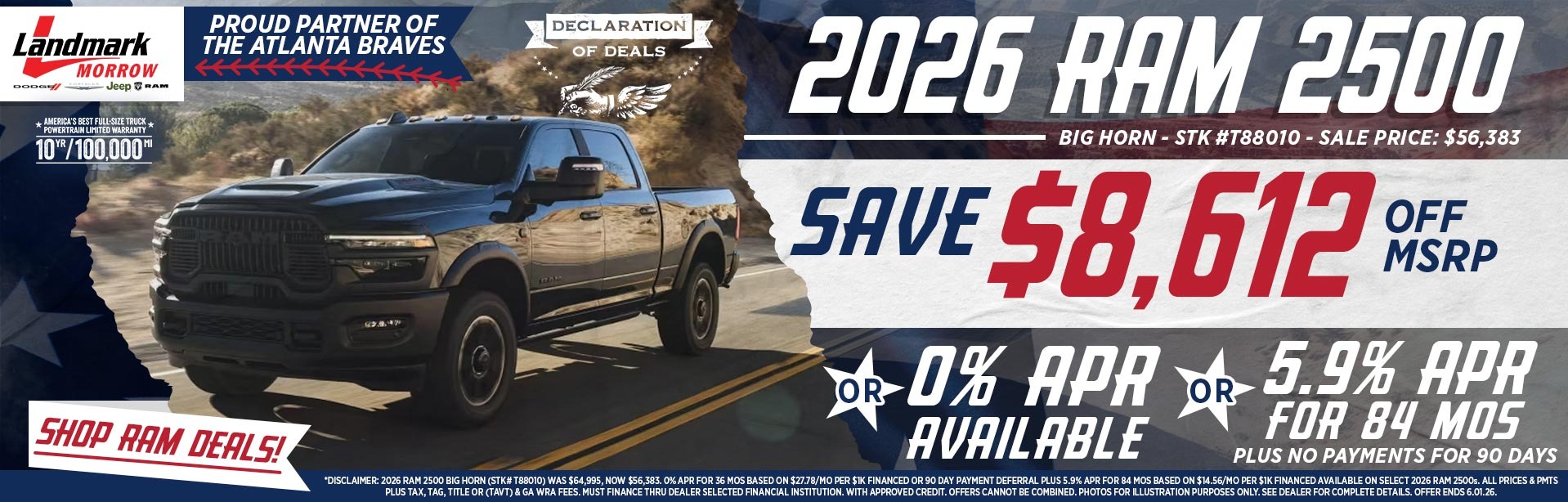 2026 Ram 2500 Big Horn - Save $8,612 Off MSRP OR 0% APR Available OR 5.9% APR For 84 MOs + No Payments For 90 Days