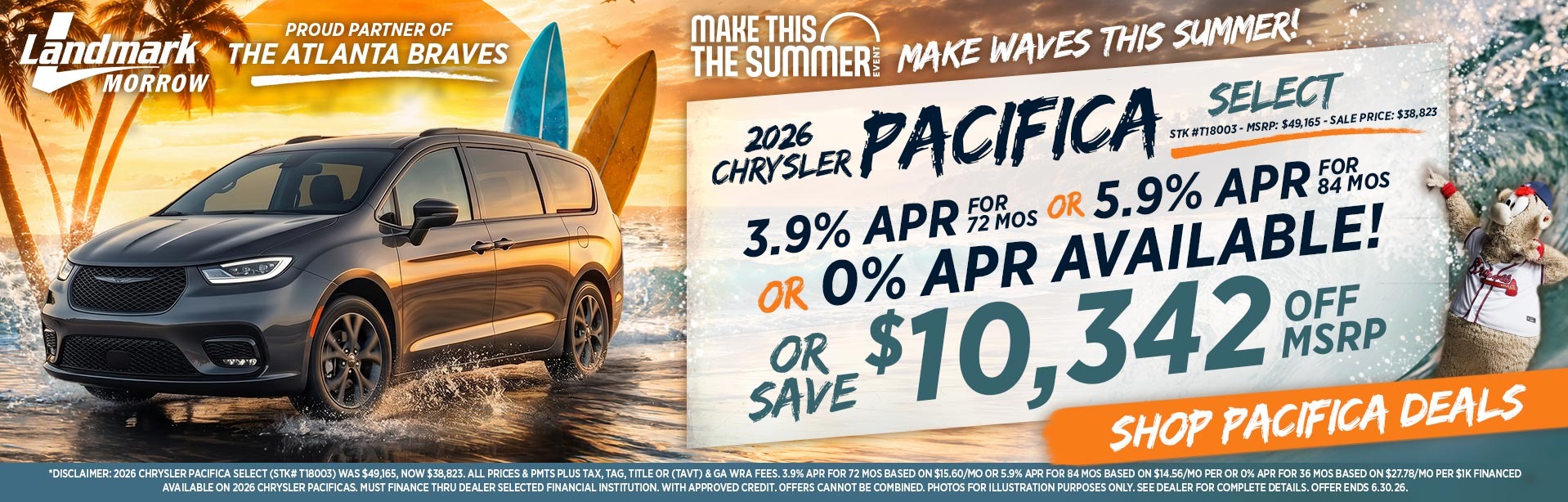 2026 Chrysler Pacifica - Save $10,342 Off MSRP OR 0% APR Available OR 3.9% APR For 72 MOs OR 5.9% APR For 84 MOs