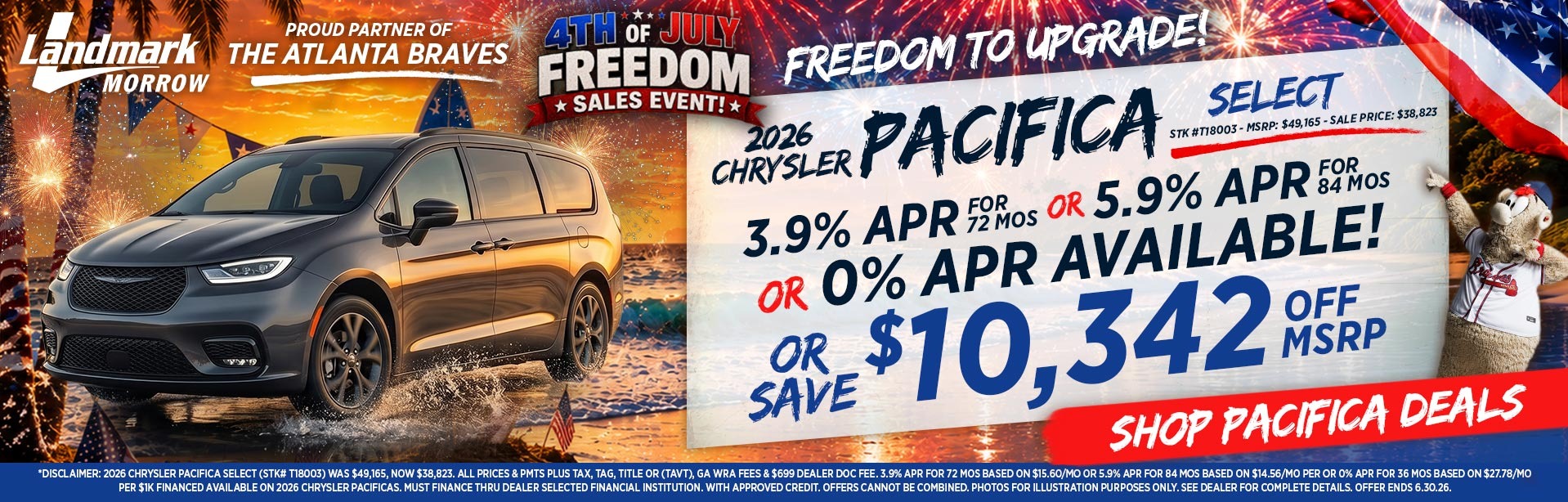 2026 Chrysler Pacifica - Save $10,342 Off MSRP OR 0% APR Available OR 3.9% APR For 72 MOs OR 5.9% APR For 84 MOs