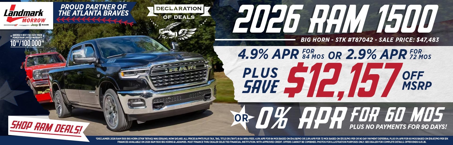 2026 Ram 1500 Big Horn - Save $12,157 Off MSRP + 2.9% APR For 72 MOs OR 4.9% APR For 84 MOs OR 0% APR For 60 MOs + No Payments F