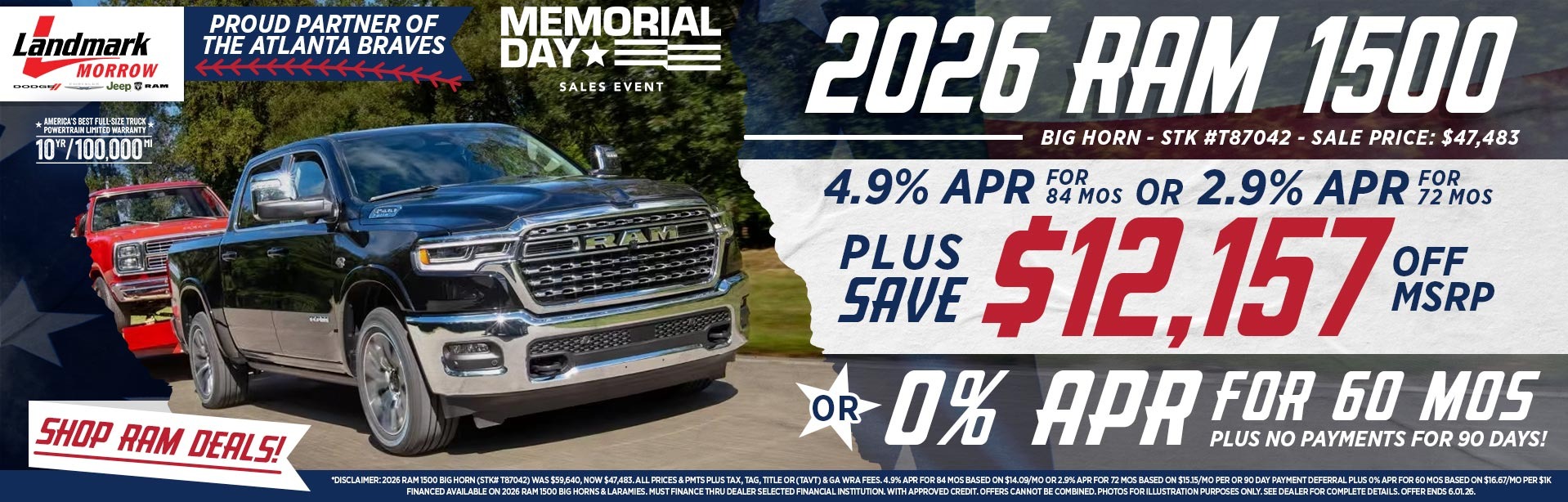 2026 Ram 1500 Big Horn - Save $12,157 Off MSRP + 2.9% APR For 72 MOs OR 4.9% APR For 84 MOs OR 0% APR For 60 MOs + No Payments F