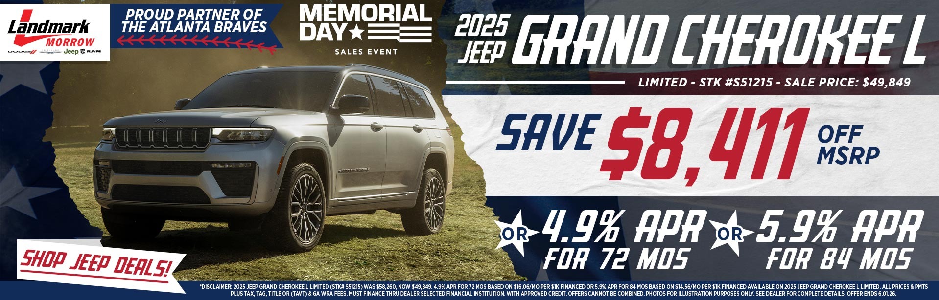 2025 Jeep Grand Cherokee L Limited - Save $8,411 Off MSRP OR 4.9% APR For 72 MOs OR 5.9% APR For 84 MOs