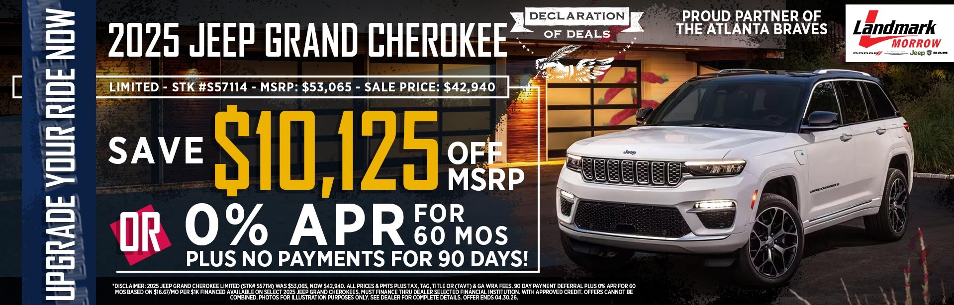 2025 Jeep Grand Cherokee - Save $10,125 Off MSRP OR 0% APR For 60 MOs + No Payments For 90 Days
