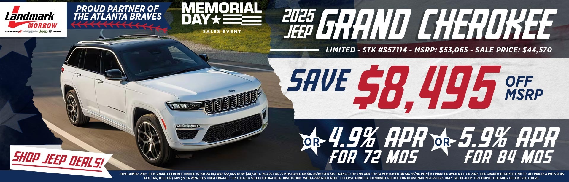 2025 Jeep Grand Cherokee - Save $8,495 Off MSRP OR 4.9% APR For 72 MOs OR 5.9% APR For 84 MOs