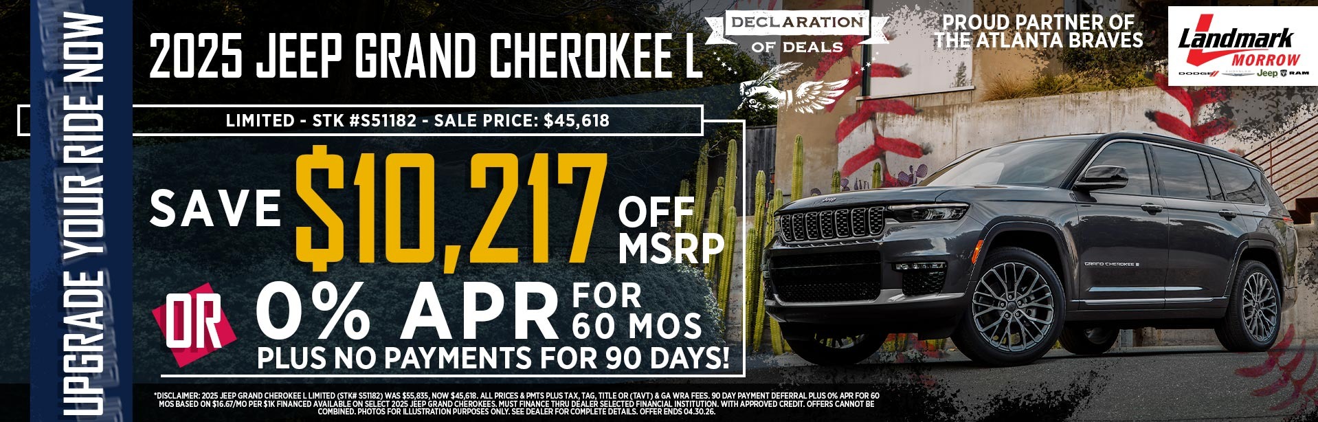 2025 Jeep Grand Cherokee L - Save $10,217 Off MSRP OR 0% APR For 60 MOs + No Payments For 90 Days