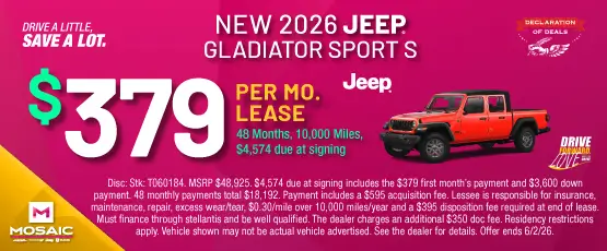 Special offer on 2026 Jeep Gladiator 2026 JEEP GLADIATOR SPORT S