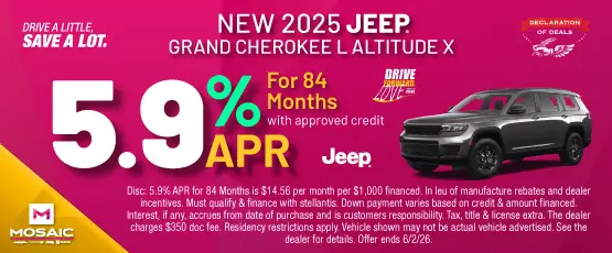 Special offer on 2025 Jeep Grand Cherokee JEEP GRAND CHEROKEE L ALTITUDE X
