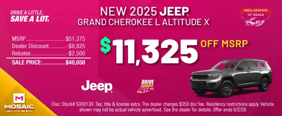 Special offer on 2025 Jeep Grand Cherokee L 2025 JEEP GRAND CHEROKEE L ALTITUDE X